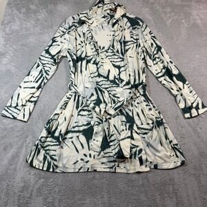 RipSkirt Hawaii Hooded Wrap Dress Women XS/S Green Palm Print Beach Coverup